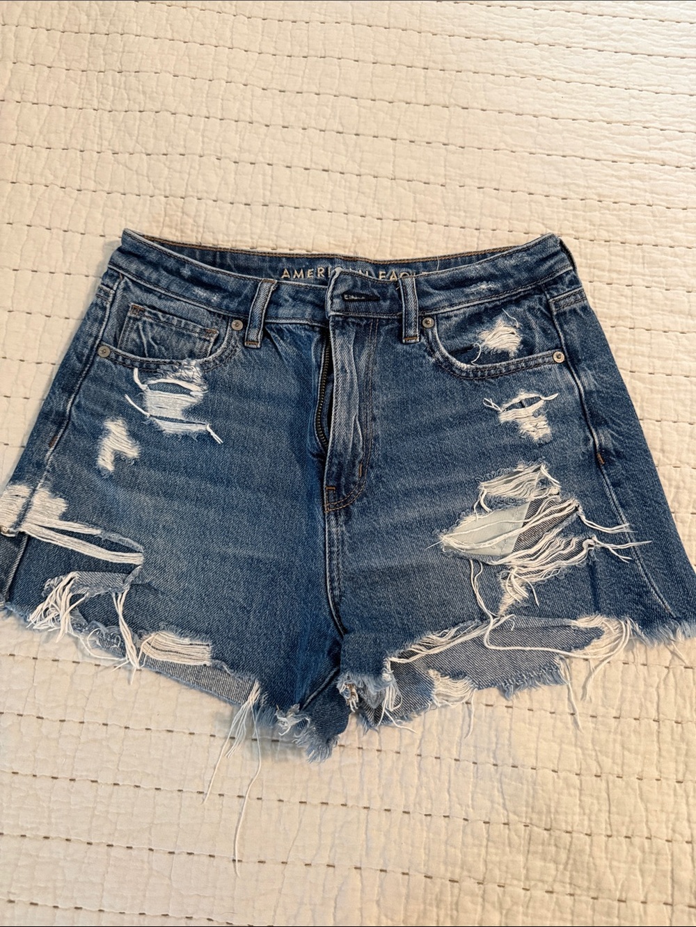 American Eagle Outfitters Distressed Dark Blue Denim Cutoff Shorts